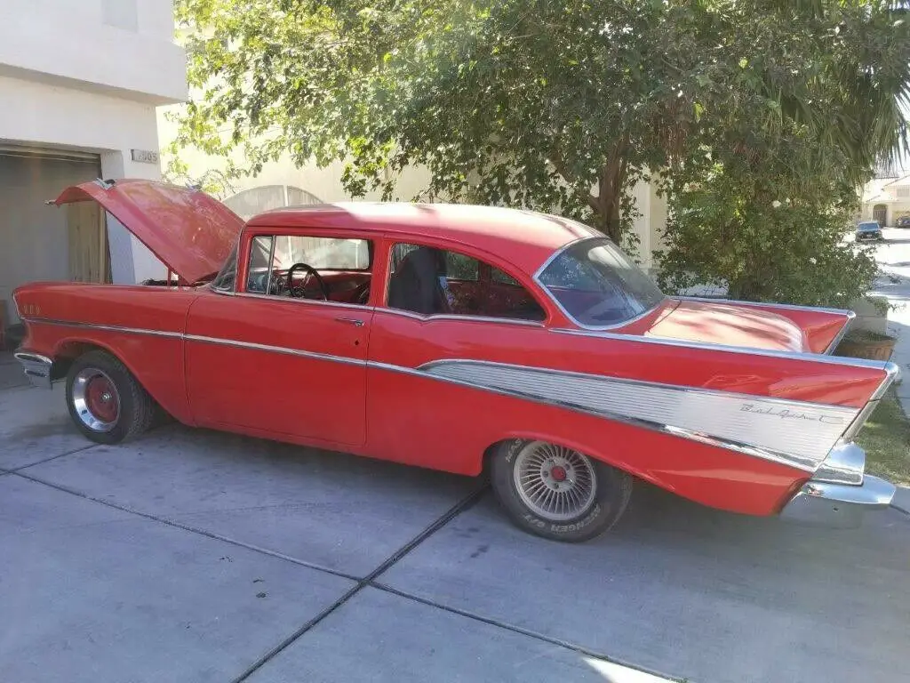 1957 chevrolet bel air red rwd automatic chrome