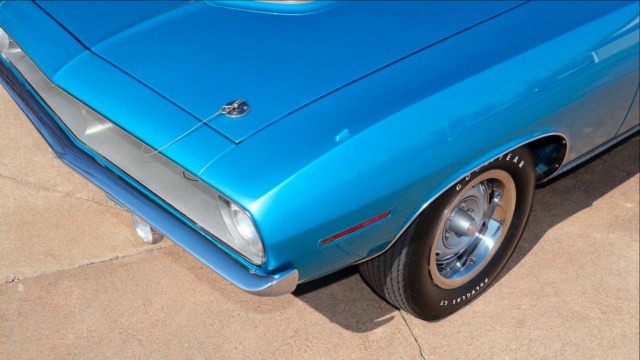 1970 plymouth hemi cuda - stunning blue paint with sleek white interior