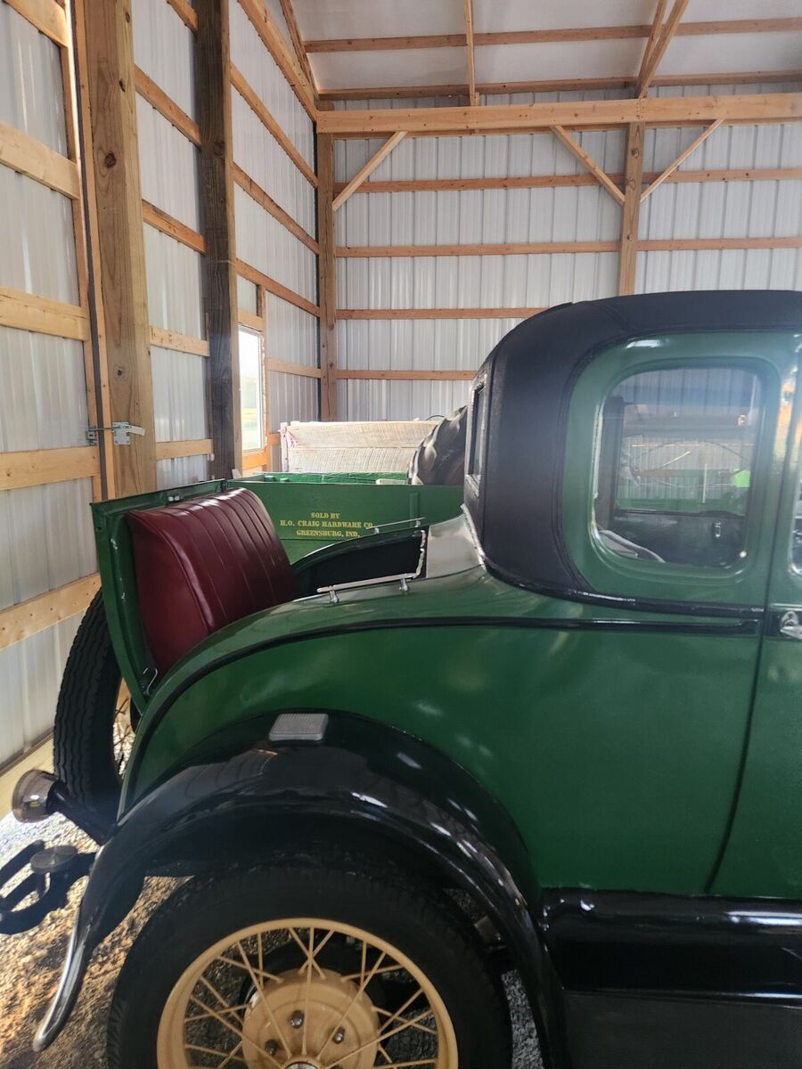 green & black 1929 ford model a special coupe, 4 banger, 3spd, runs & drives !