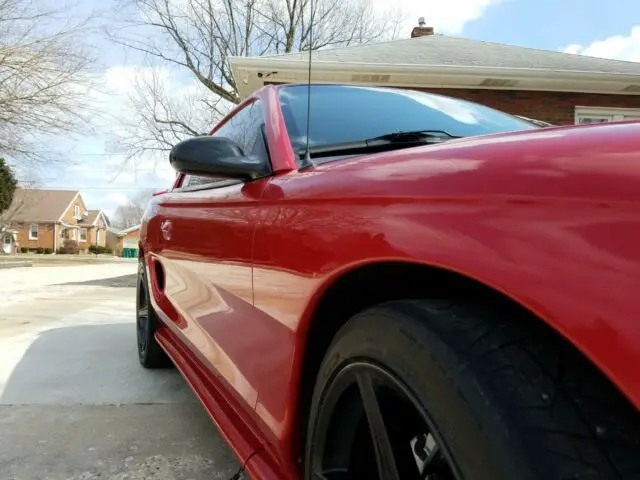 1994 ford mustang gt 5.0, 5 spd, 107k, laser red pearl, 18" black saleen wheels
