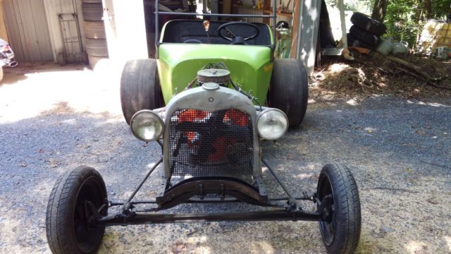 1950's dragcar t-chassis with new sublime green semi-flat painted tub and bed