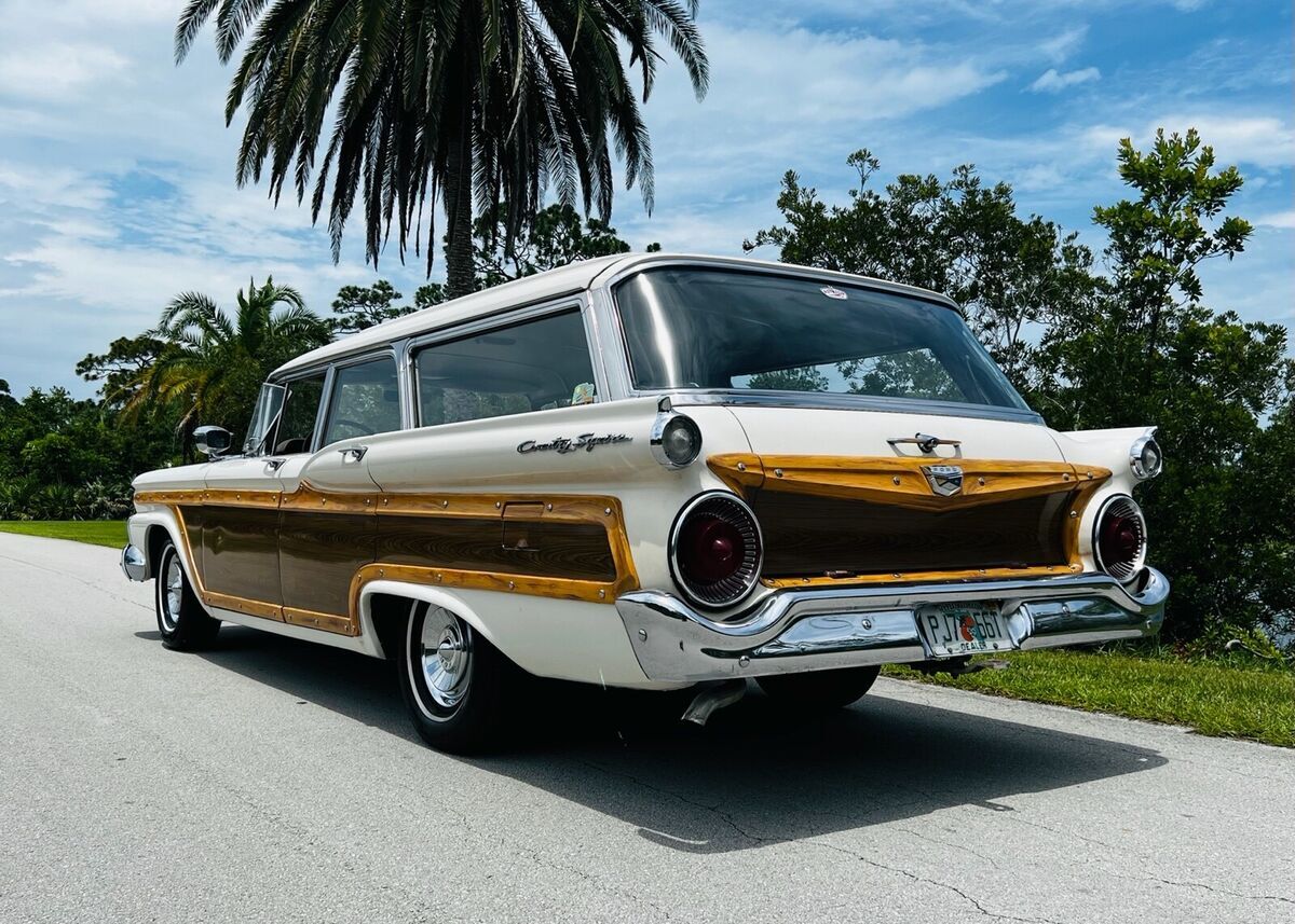 1959 ford country squire wagon white rwd automatic woody