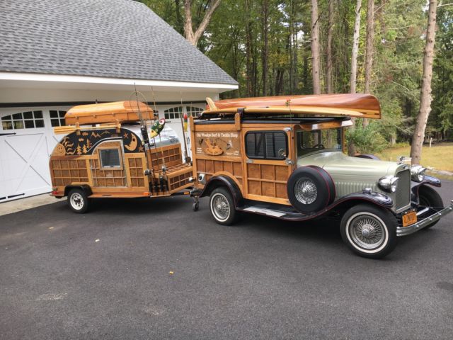 1929 ford model a, custom built woody w/ teardrop trailer and more