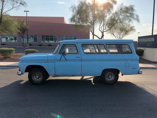 no reserve rare 1966 gmc suburban 1/2 ton 115" wheel base v8 automatic runs good