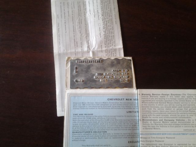 1969 corvette l46 original drivetrain, tank sticker, protecto plate