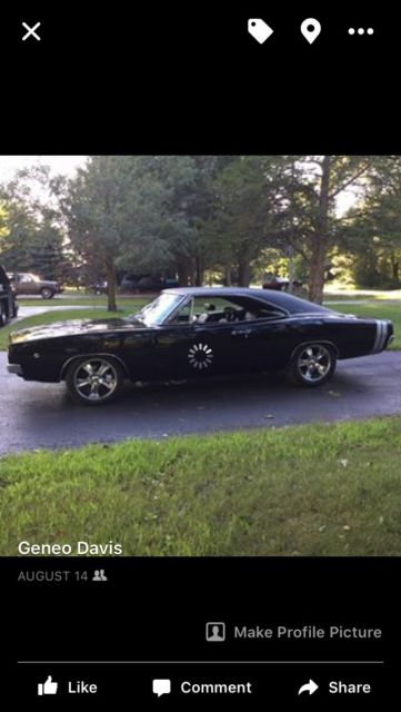 1968 dodge charger 440 r/t clone black on black automatic restored very nice