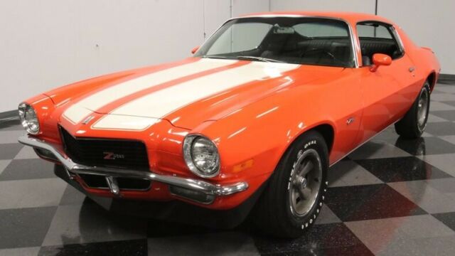classic vintage chrome chevy pony car z28 350 v8 4-speed manual orange