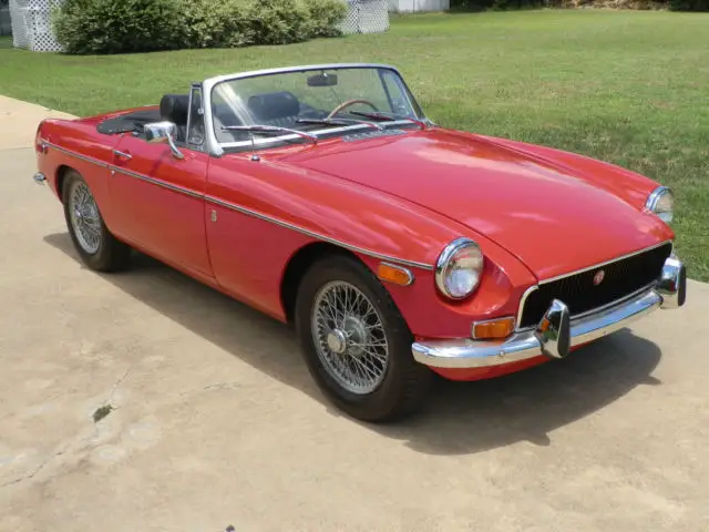 1972 mgb red chrome bumper wire wheels upgraded motor