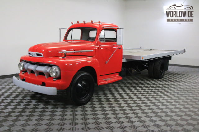 1950 red working flatbed rollback. restored. v8.!