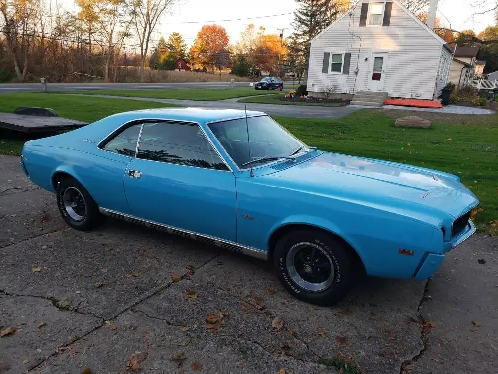 1969 amc javelin sst big bad blue rare glengarry int 290 4bbl 4 spd build sheet