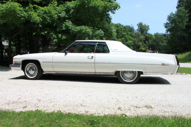 1973 white cadillac coupe deville vinyl top red leather interior under 58k miles