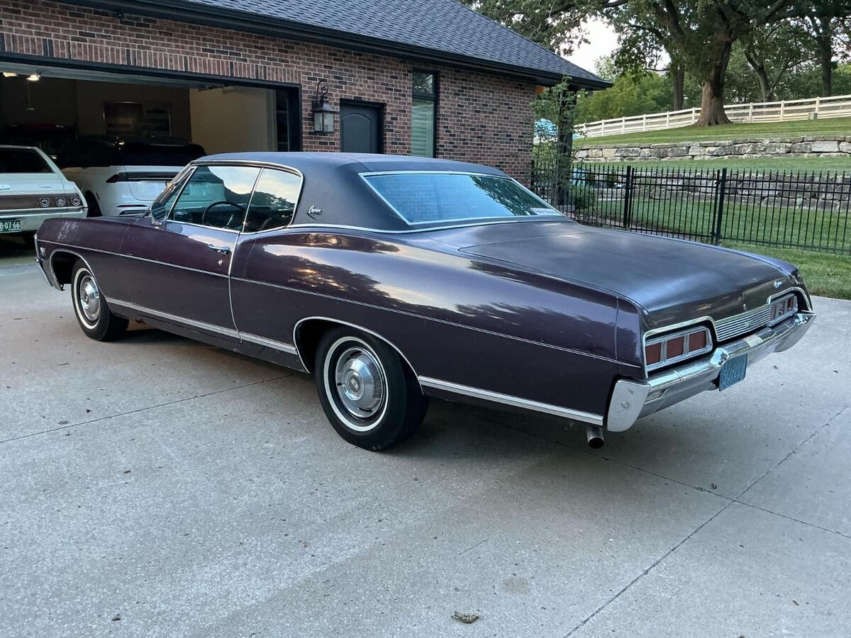 1967 chevrolet caprice 396ci/325hp coupe royal plum survivor with ac 57k act mi