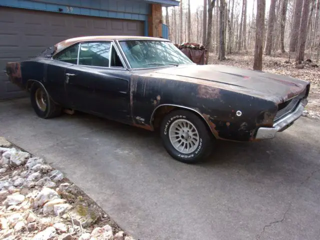 1968 dodge charger factory 440 r/t triple black l code 4 speed car bullitt nom