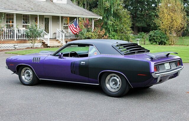 1971 plymouth 'cuda 440-6-pack 4-speed tribute, rotisserie restored, pistol grip