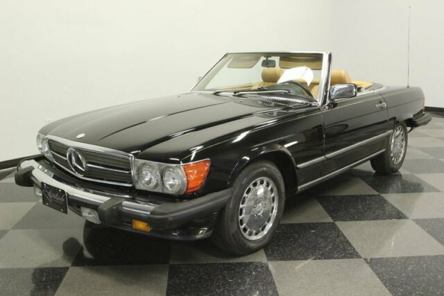 classic vintage european merc black tan r107 m-b mb benz benzo convertible