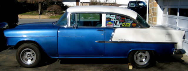 1955 bel air 2 dr sedan,blue/white,solid example,comes w/427 & 350 v-8,5spdduals