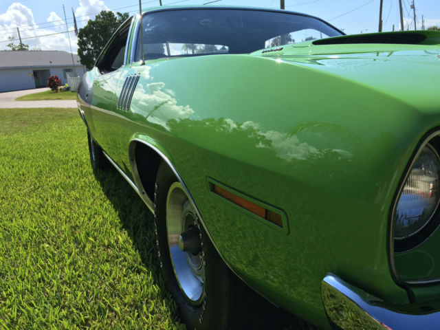 71 cuda 340 4 speed, sassy grass green, billboard stripes all factory documents