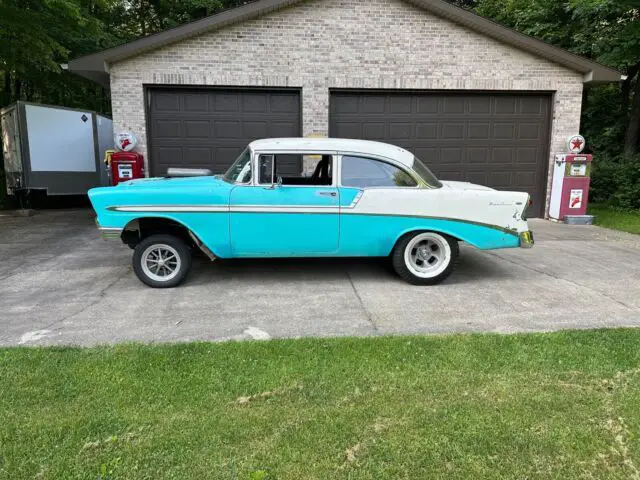 1956 chevrolet bel air coupe blue rwd manual gasser