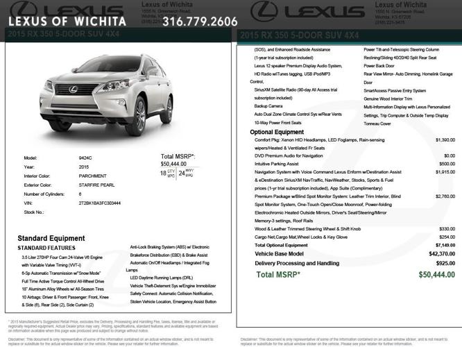 certified 2015 lexus rx 350 awd wichita, ks 67206 for sale in wichita, kansas