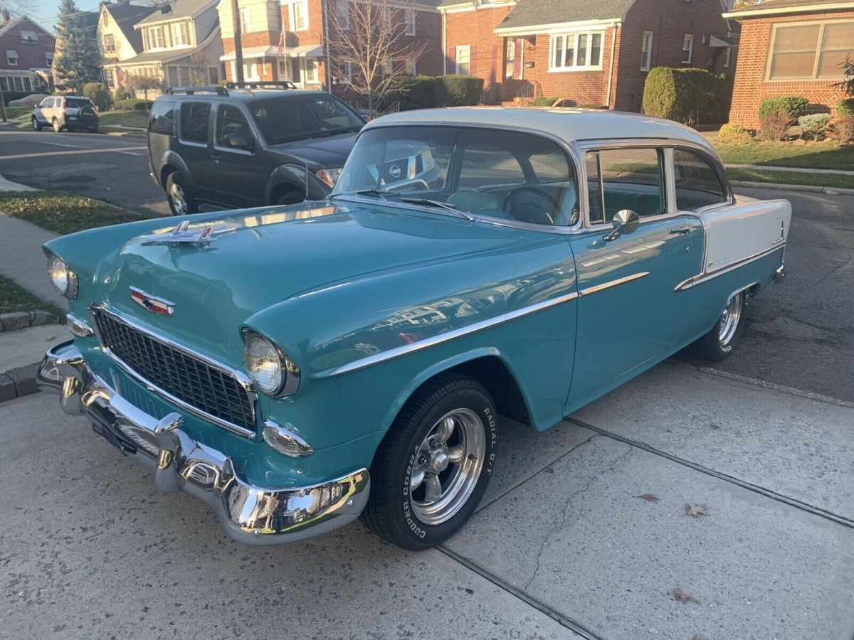 1955 chevrolet bel air blue rwd manual 2 door