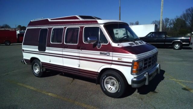 1990 dodge mark iii custom ram b 250 burgundy & white van
