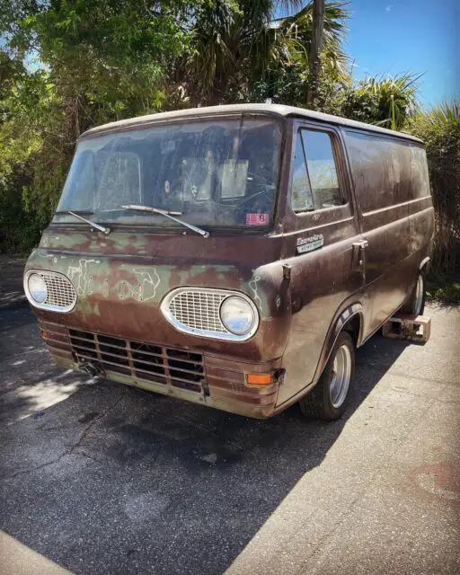 vintage 1966 heavy duty ford econoline van, stubby, sweet, and brown lol
