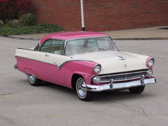 1955 ford fairlane victoria tropical rose - pink & white v8 cute nice tri-5!