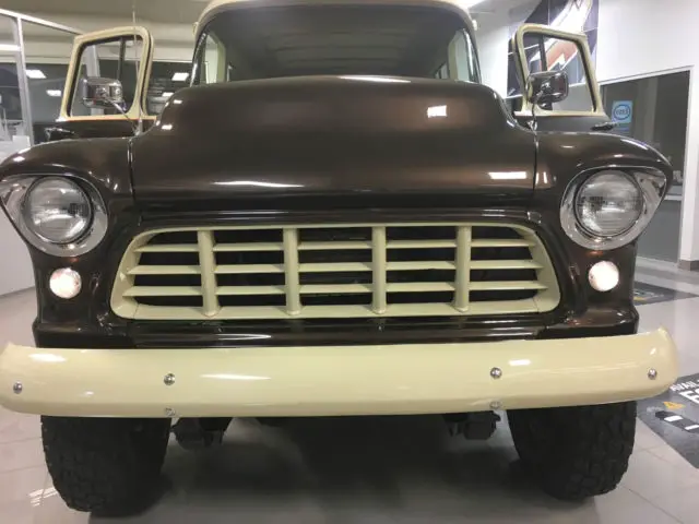 1955 chevrolet 3100 suburban sitting on a 1974 one ton chassis