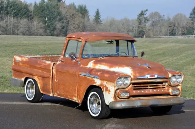 1958 "rusty" big back window 3100 swb fleetside apache 4spd rat rod solid truck