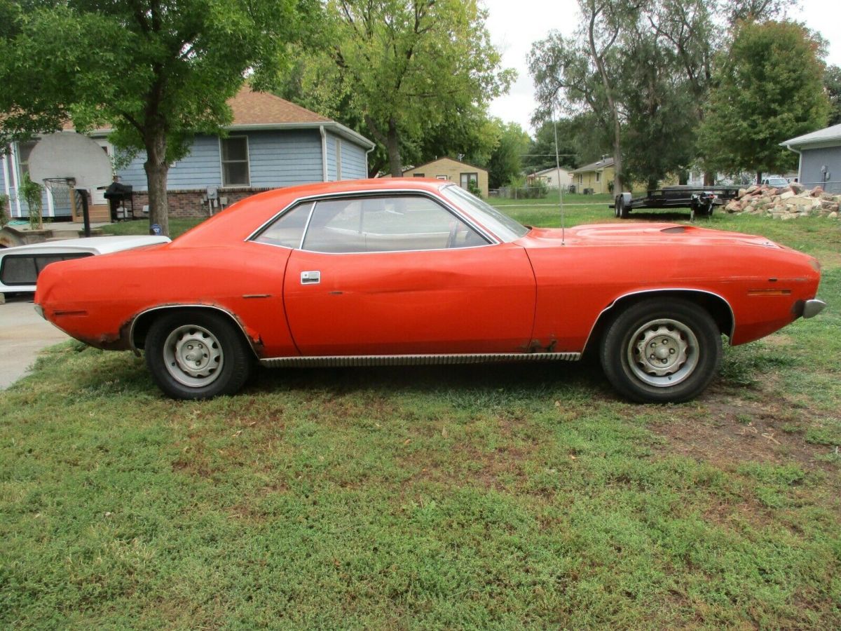 barn find- '70 plymouth 'cuda 340, auto, 3.55, ev2 orange w/white interior mopar