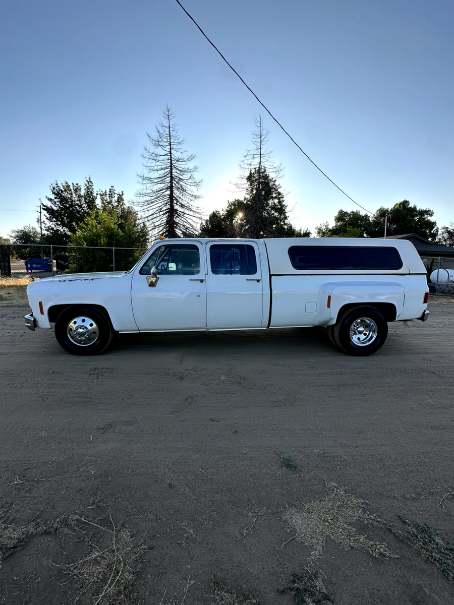 1978 chevrolet c30 white patina crew cab with camper