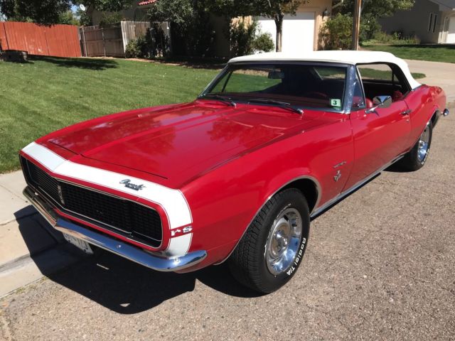 1967 camaro rally sport convertible, bolero red on red, protecto plate
