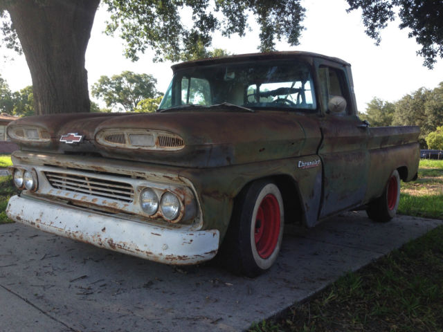 1961 chevy apache c-10 rat rod tractor service pick up truck + clinton mower '61