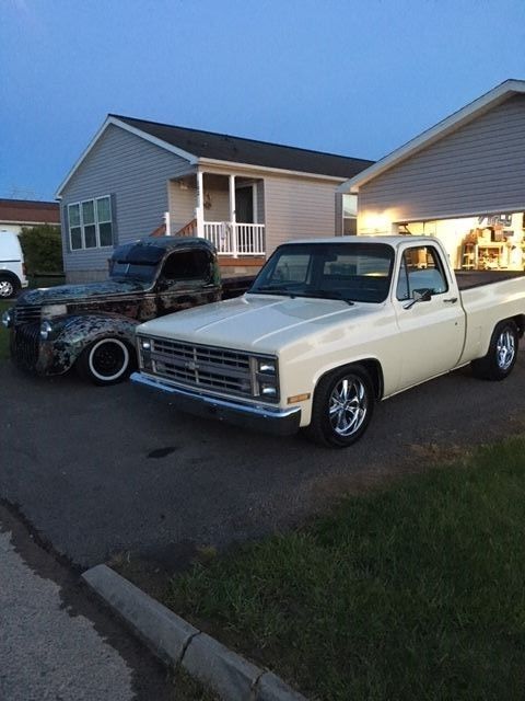 1986 chevy c-10 truck, chip foose wheels, channeled frame, a/c power windows