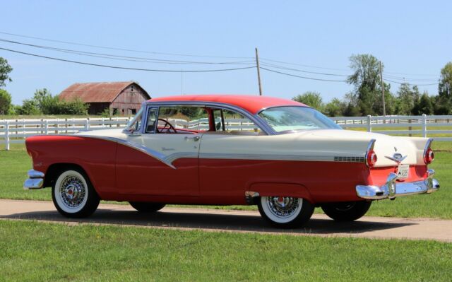 1956 ford victoria - shining red paint with sleek white interior