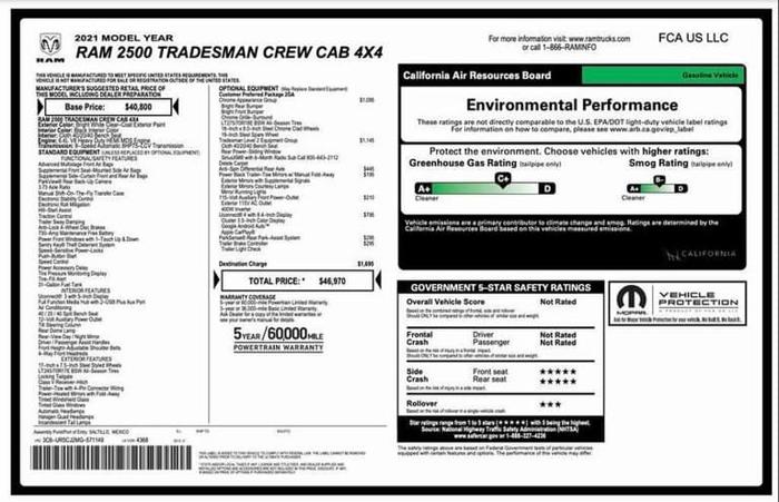 2021 ram 2500 crew cab tradesman pickup 4d 6 1/3 ft in barrett parkway, georgia