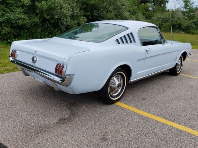 1965 ford mustang 2+2 fastback automatic. stunning arcadian blue w/ blue/wht int