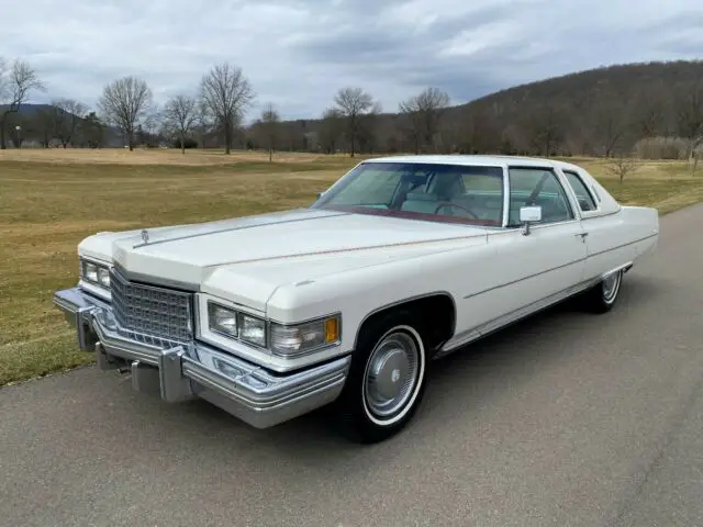 1976 cadillac coupe deville triple white with red factory piping