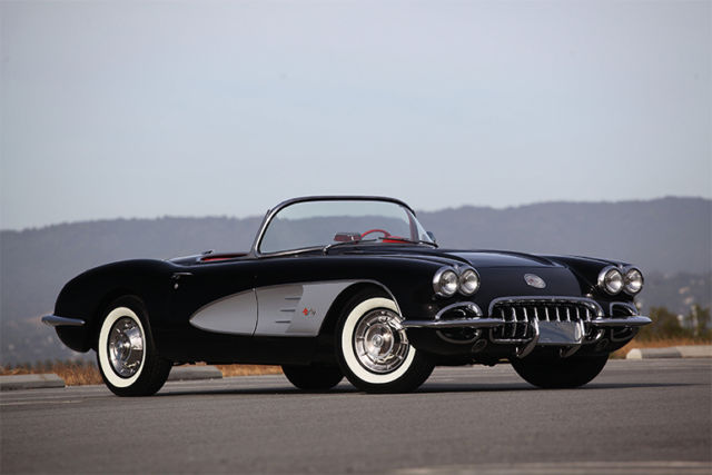 1958 chevrolet corvette - black on silver, red interior - $30k doc'ed resto