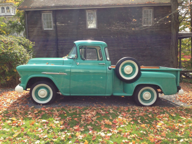 beautiful big window, radio, four on the floor chevy 3100 pickup truck