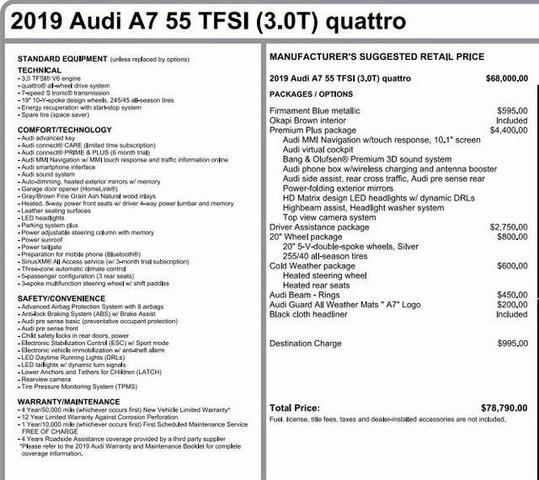 2019 audi a7 3.0t premium plus