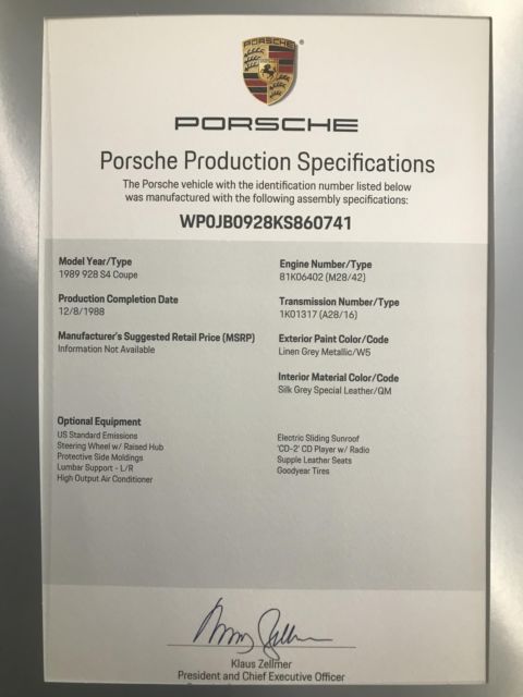 1989 porsche 928 s4 cd player, leather seats, sunroof 0 tan coupe 8 cylinder eng