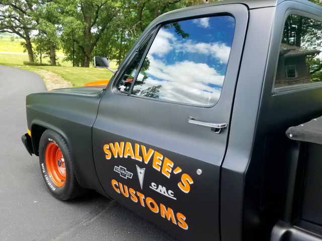 1982 chevy c10 stepside hot rod black shop truck harley davidson colors