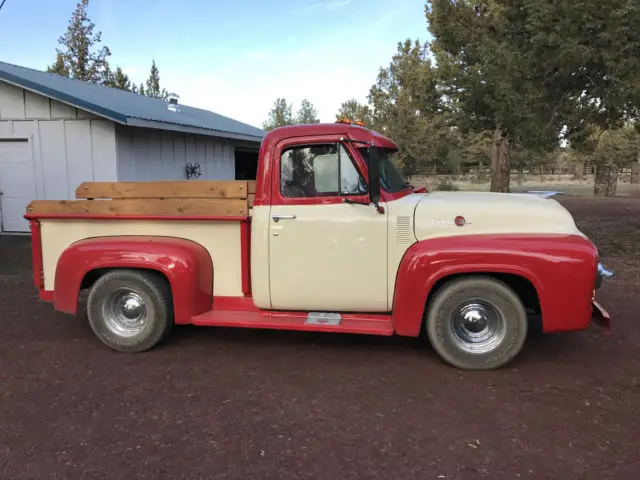 red ford 1955 pickup truck, good condition, runs great, 223 in-line 6 cylinder