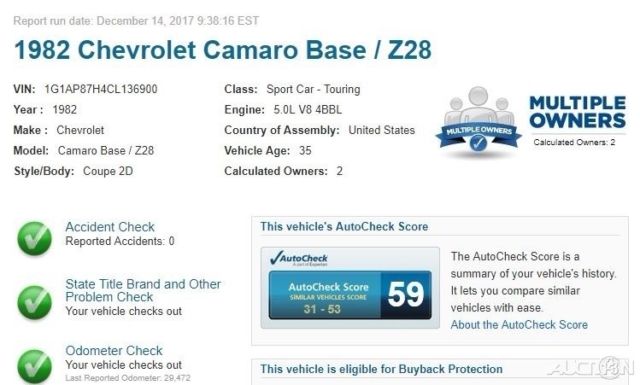 1982 chevrolet camaro z28, 1978 305ci v8, 3-speed auto trans, rwd, low miles