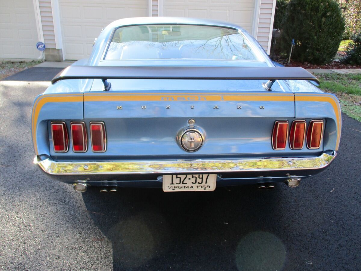 69 mach1, 351, 4 speed, winter blue, white interior, power steering and brakes