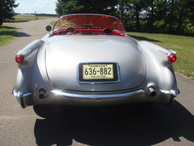 1955 corvette chev v8 powerglide, silver body, red interior, black convertible