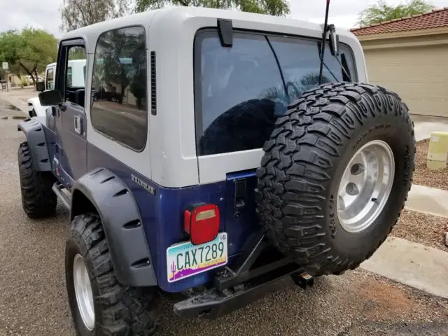 jeep 4x4 wranger 1990 five speed blue two door hard top flat 6 cyl 4.2l cy rock