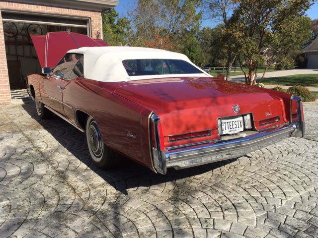 1976 cadillac eldarado convertible, red, red leather interior, white top