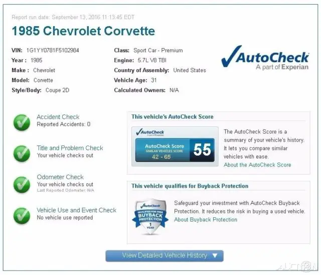 1985 chevrolet corvette 5.7l v8 16v rwd automatic coupe